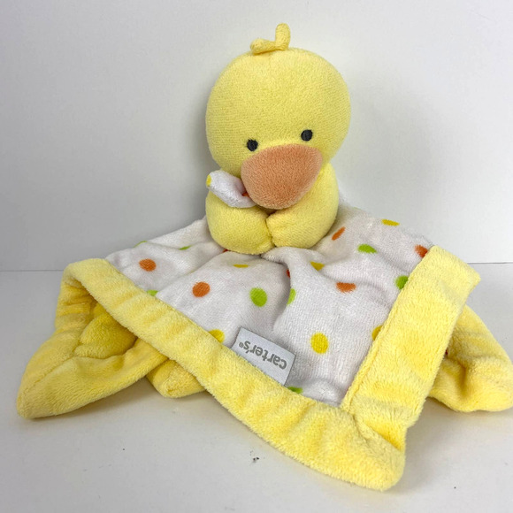 Duck Chick Lovey Security Baby Blanket Carters Yellow Polka Dot Orange Green - Picture 1 of 5
